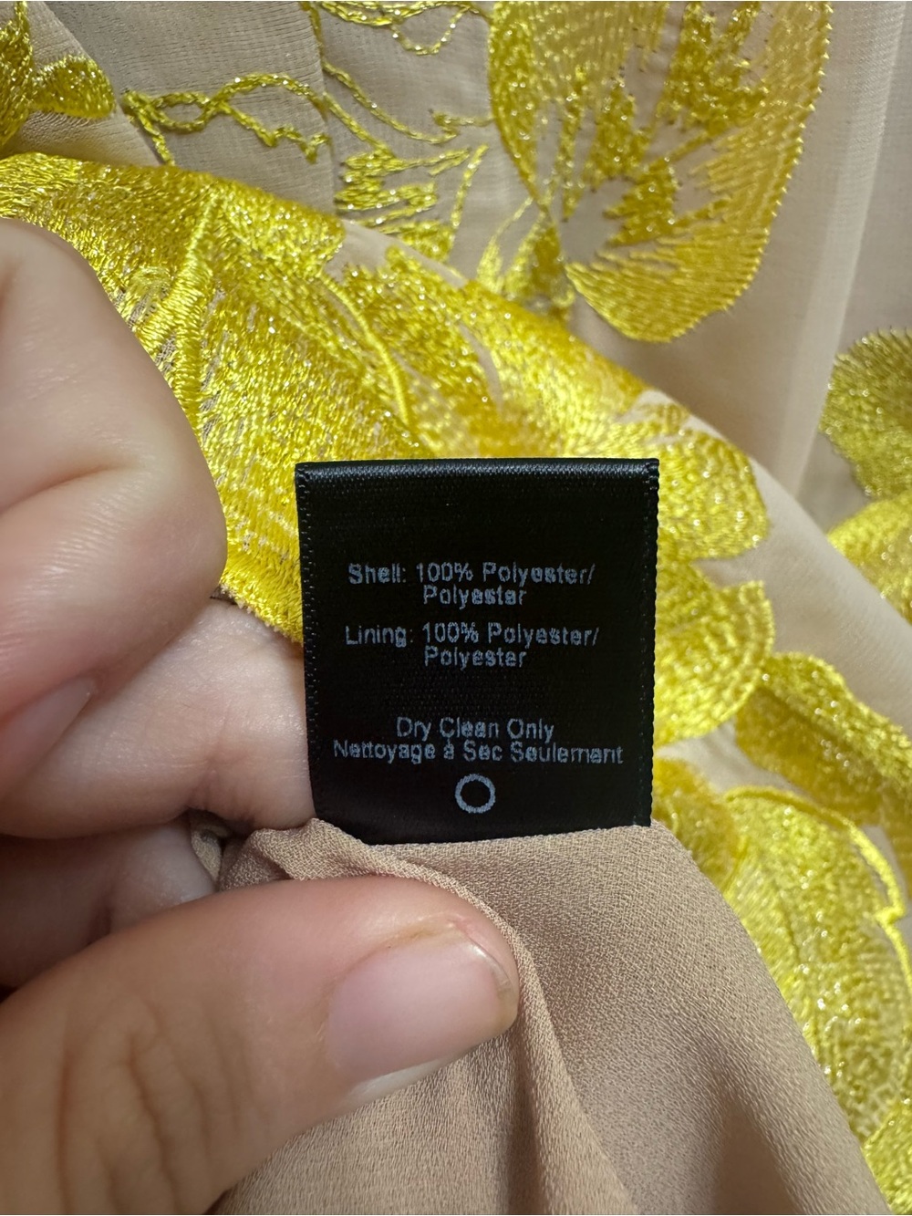 Dress the Population Embroidered Floral Shift Dress Yellow Nude Gold Medium - Picture 10 of 10